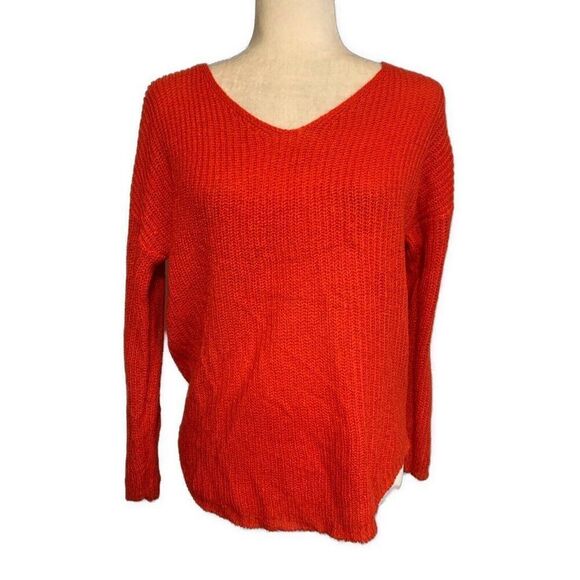 Charlotte Russe Solid Red V Neck Knit Long Sleeve Oversized Sweater Small - Picture 1 of 5